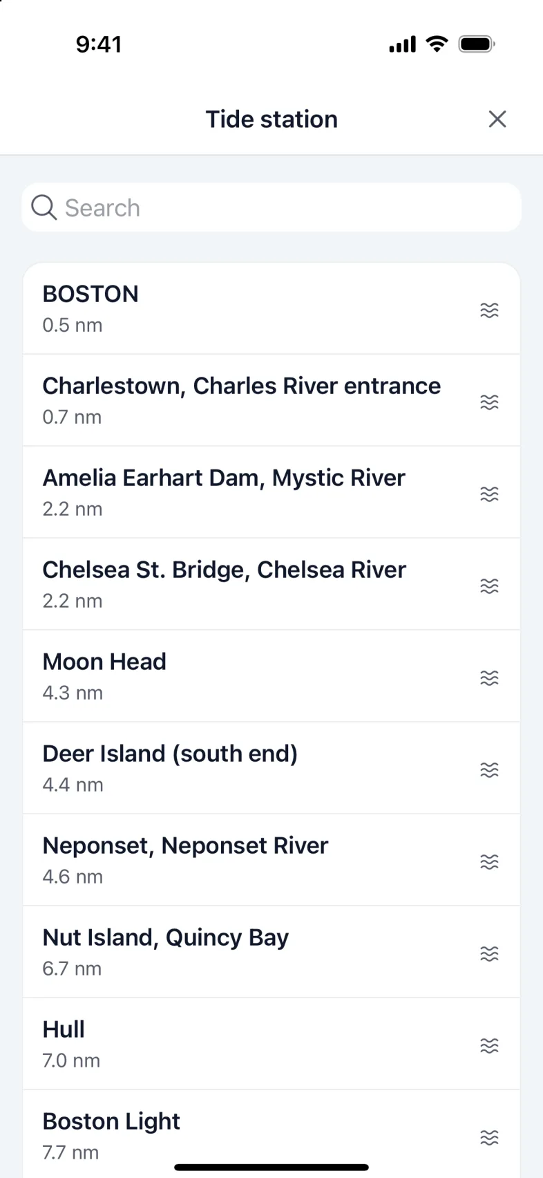 Choosing a tide station.